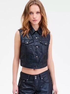 Levi's Coated denim Jacket XS Vest iridescent XL women’s sleeveless blue